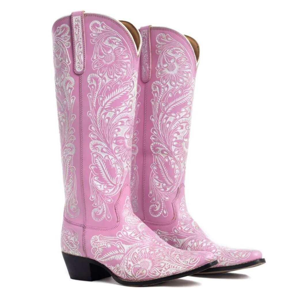 MYRA BAG Valentina Trail Hand Tooled Tall Pink Cowboy Boots 6-11NWT - Picture 1 of 16